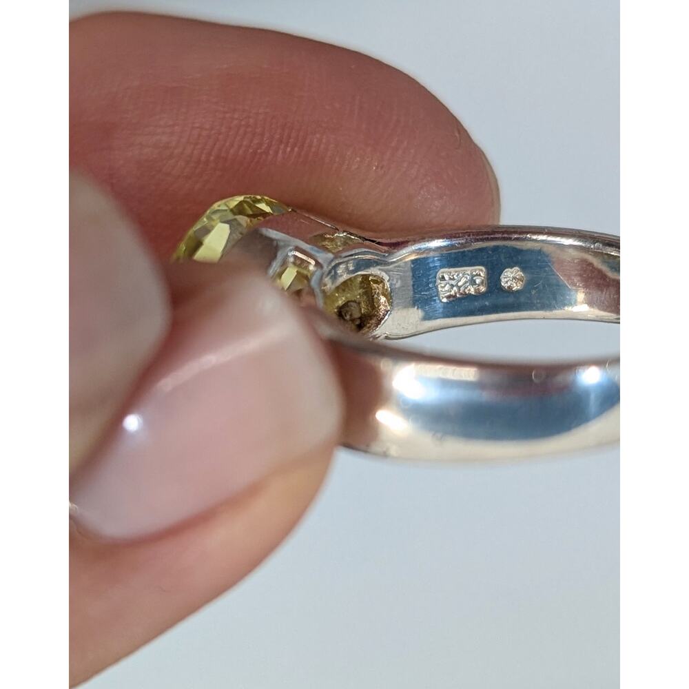 Sterling Silver Man Made Lemon Quartz Rings Set Size 7 & 7.5 Yellow Silver Pair - Picture 9 of 14